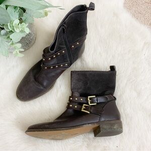 [Coach] Lilliana Brown Leather and Suede Moto Style Edgy Boots